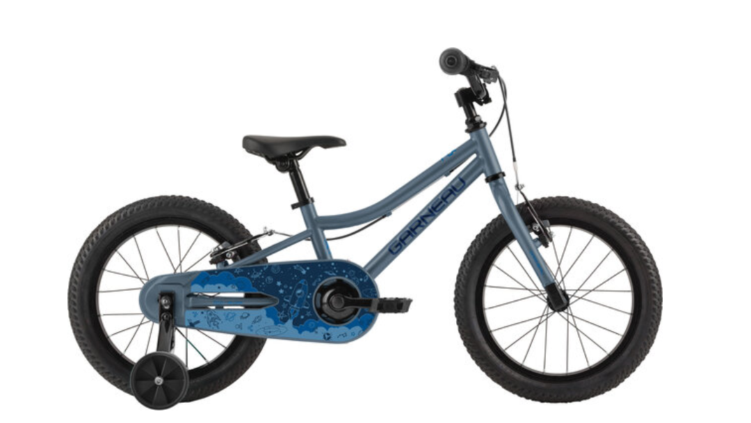 Vélo bleu avec roues d’entrainement