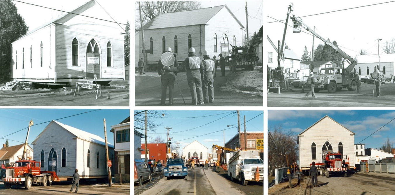 Le bâtiment de l’église durant le déplacement