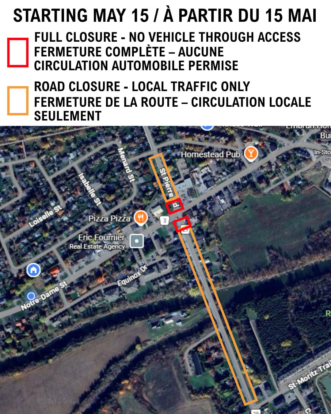 Zone de la fermeture partielle de route