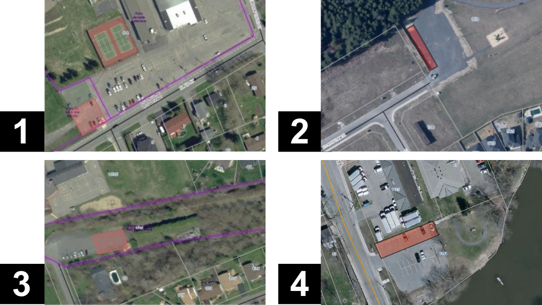 Quatre cartes démontrant l’emplacement des aires de stationnement
