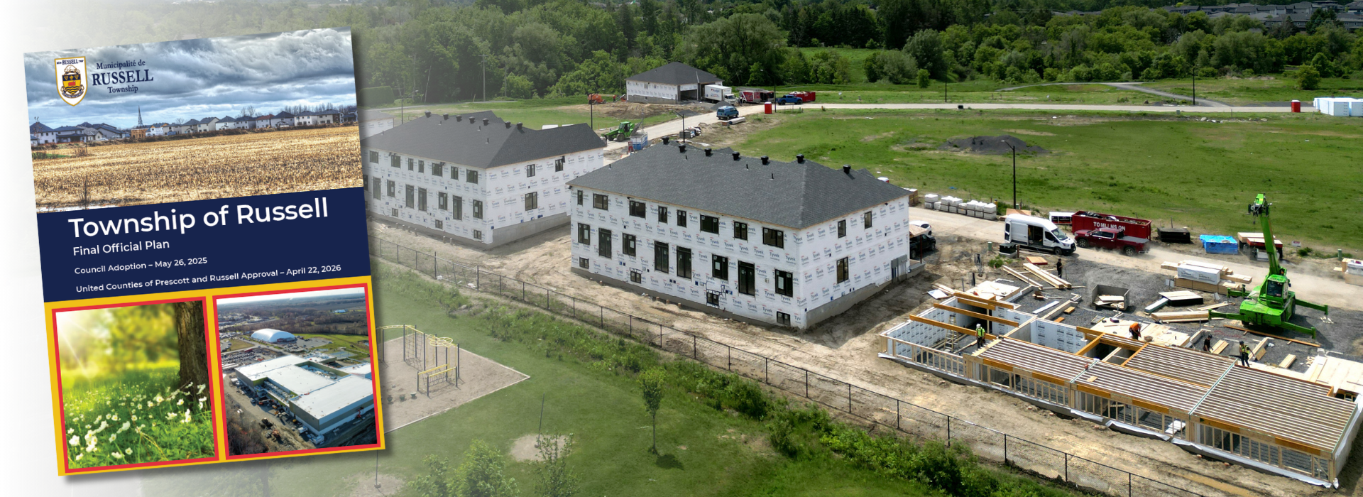 Cover of the document with houses being built in background