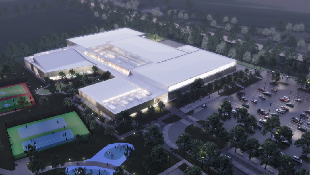 Vue aérienne conceptuelle du complexe récréatif