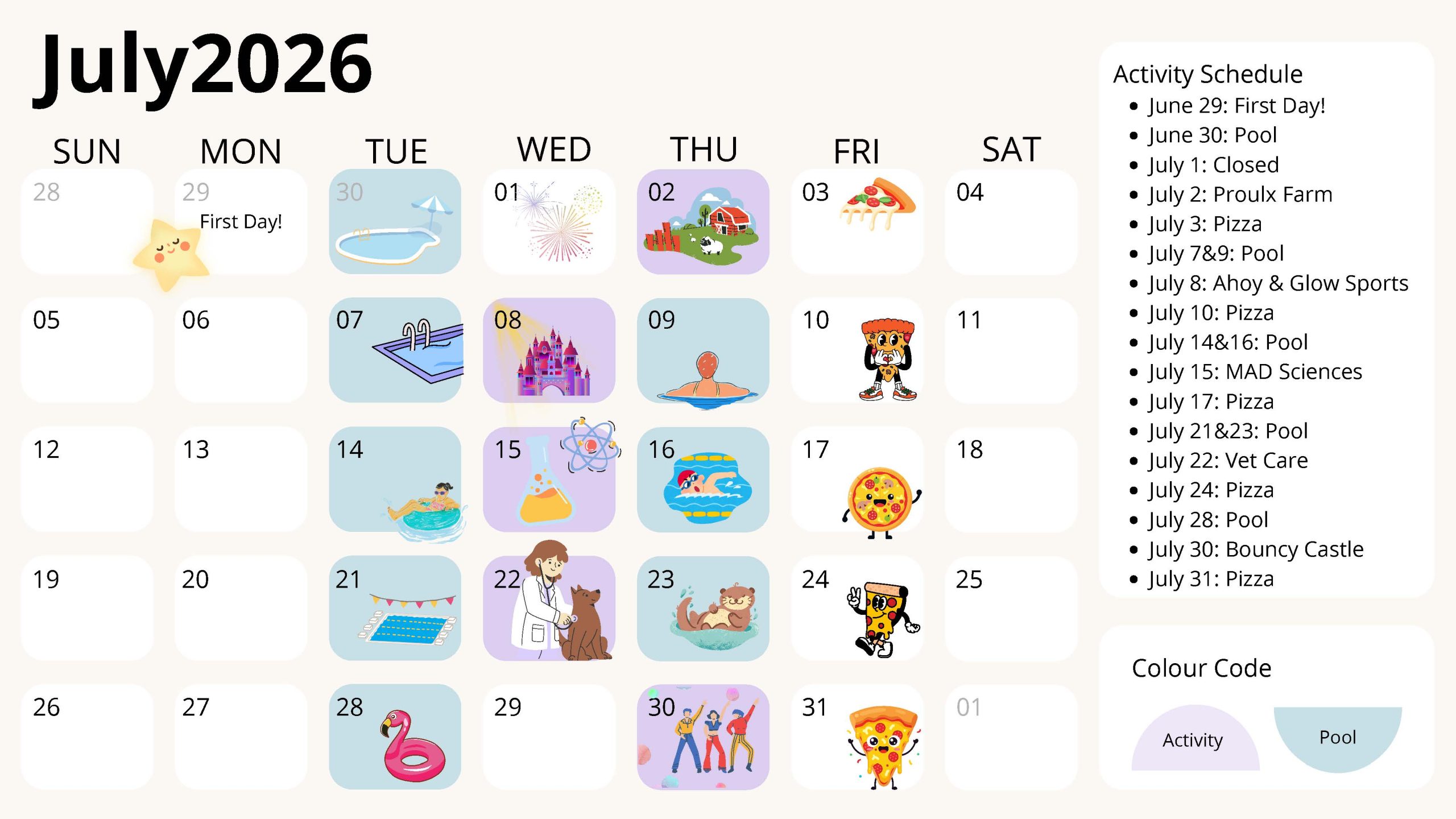 Calendar of July activities